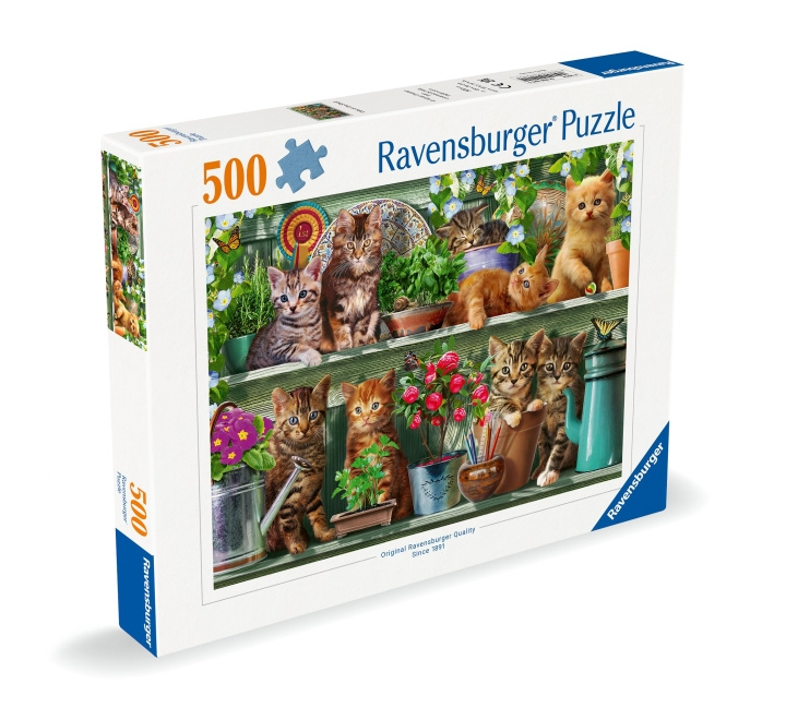 Ravensburger Puslespill Katter på hylla 500p (12000205) i gruppen SPORT, FRITID & HOBBY / Hobby / Puslespill hos TP E-commerce Nordic AB (C86408)