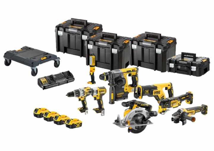 DeWALT DCK853P4T-QW Combopack XR 18 Volt 5,0 Ah Li-Ion med 8 deler, inkl. 4 batterier i TSTAK-kofferter i gruppen HJEM, HUS OG HAGE / Verktøy / Drill hos TP E-commerce Nordic AB (C86571)