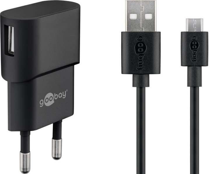 Goobay Micro-USB laddningssats (5 W) Strömförsörjning med Micro-USB-kabel 1 m (svart) i gruppen SMARTTELEFON & NETTBRETT / Ladere og Kabler / Vegglader / Vegglader microUSB hos TP E-commerce Nordic AB (C86843)