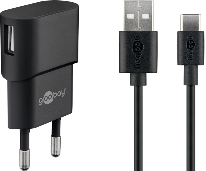 Goobay USB-C™ Dual laddningssats (5 W) Strömförsörjning med USB-C™-kabel 1 m (svart) i gruppen SMARTTELEFON & NETTBRETT / Ladere og Kabler / Vegglader / Vegglader Type C hos TP E-commerce Nordic AB (C86845)