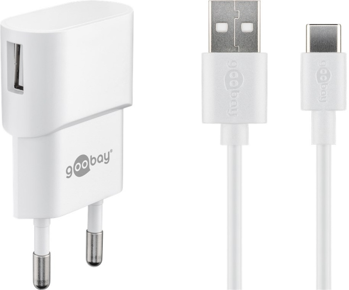 Goobay USB-C™ Dual laddningssats (5 W) Strömförsörjning med USB-C™-kabel 1 m (vit) i gruppen SMARTTELEFON & NETTBRETT / Ladere og Kabler / Vegglader / Vegglader Type C hos TP E-commerce Nordic AB (C86846)