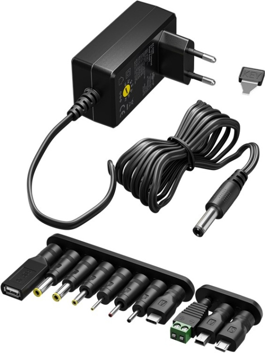 Goobay Universalnätdel 3 V - 12 V, max. 18 W inkl. 11 adaptrar: 7 DC-adaptrar plus USB-C™, USB-A, USB Mini-B, Micro-USB och terminalblock i gruppen HJEM, HUS OG HAGE / El og belysning / Strømadaptere hos TP E-commerce Nordic AB (C86877)