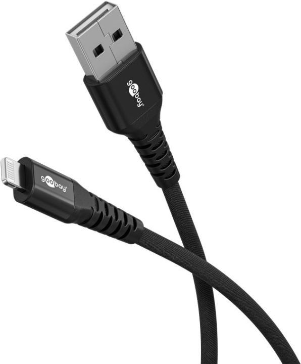 Goobay Lightning-USB-A supersoft textilkabel med metallkontakter, 0,5 m, svart MFi-certifierad, elegant och extra robust laddnings- och synkroniseringskabel för Apple iPhone/iPad (svart) i gruppen SMARTTELEFON & NETTBRETT / Ladere og Kabler / Kabler / Kabler Lightning hos TP E-commerce Nordic AB (C87025)