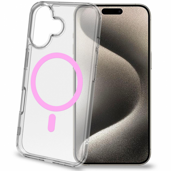 Celly Gelskinmag Magnetic Cover MagSafe iPhone 16 Transparent + Rosa i gruppen SMARTTELEFON & NETTBRETT / Mobilbeskyttelse / Apple / iPhone 16 hos TP E-commerce Nordic AB (C88235)