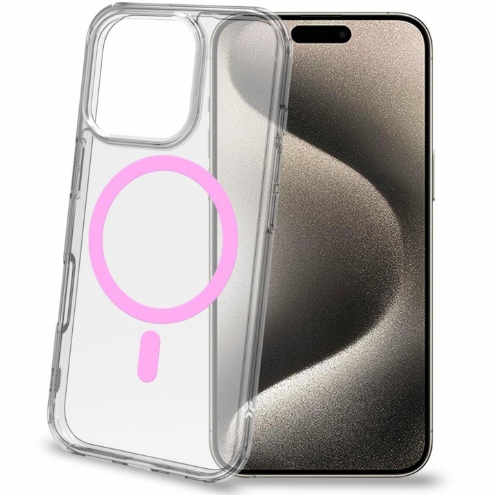 Celly Gelskinmag Magnetic Cover MagSafe iPhone 16 Pro Transparent + Rosa i gruppen SMARTTELEFON & NETTBRETT / Mobilbeskyttelse / Apple / iPhone 16 hos TP E-commerce Nordic AB (C88236)