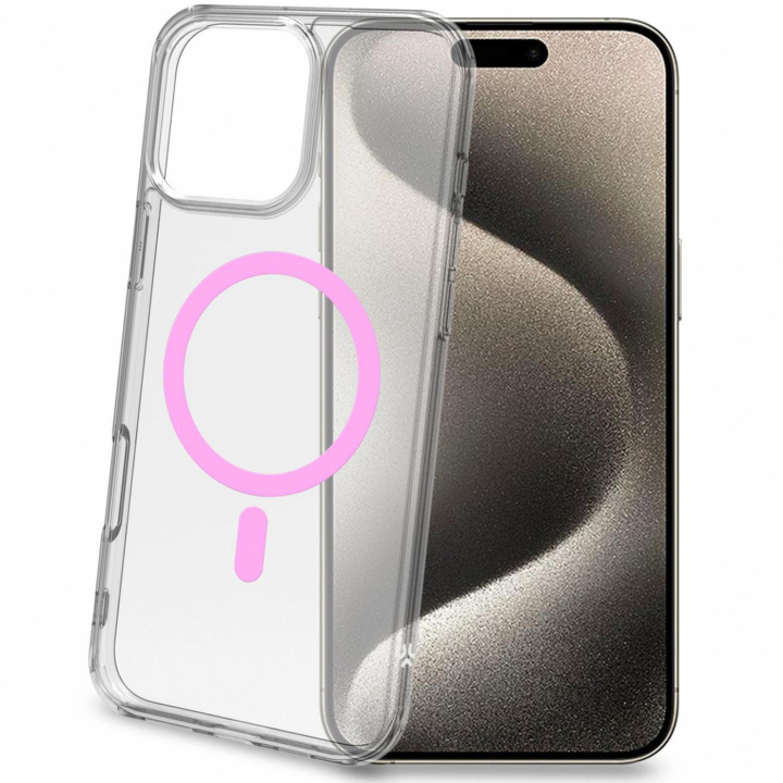 Celly Gelskinmag Magnetic Cover MagSafe iPhone 16 Pro Max Transparent + Rosa i gruppen SMARTTELEFON & NETTBRETT / Mobilbeskyttelse / Apple / iPhone 16 hos TP E-commerce Nordic AB (C88237)