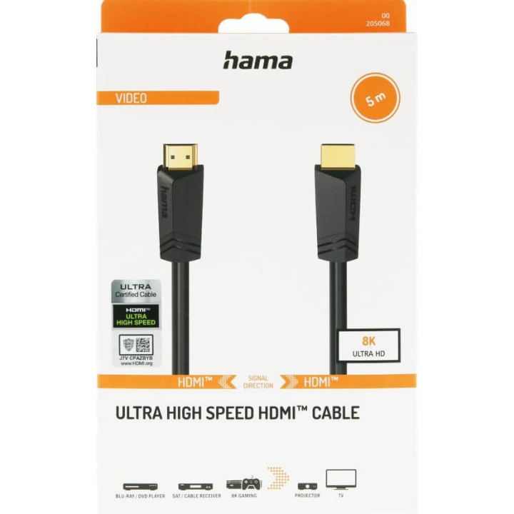 Hama Kabel HDMI Ultra High Speed 8K 48Gbit/s Gull 5,0m i gruppen Elektronikk / Kabler og adaptere / HDMI hos TP E-commerce Nordic AB (C90736)