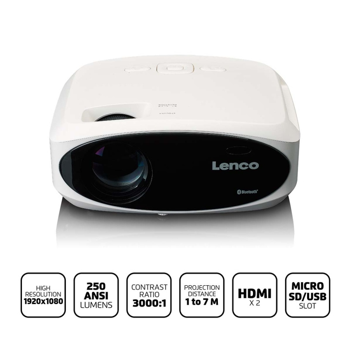 Lenco Full HD 1080P LCD-projektor med Bluetooth Hvit i gruppen Elektronikk / Lyd & Bilde / Hjemmekino, HiFi og bærbar / Projektorer og tilbehør hos TP E-commerce Nordic AB (C90758)