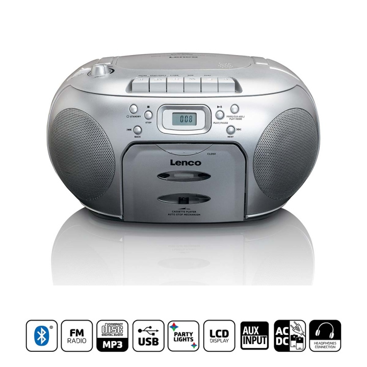 Lenco Portable FM Radio CD- Cassette player Silver i gruppen Elektronikk / Lyd & Bilde / Hjemmekino, HiFi og bærbar / Radio & Vekkerklokker / Radio hos TP E-commerce Nordic AB (C90759)