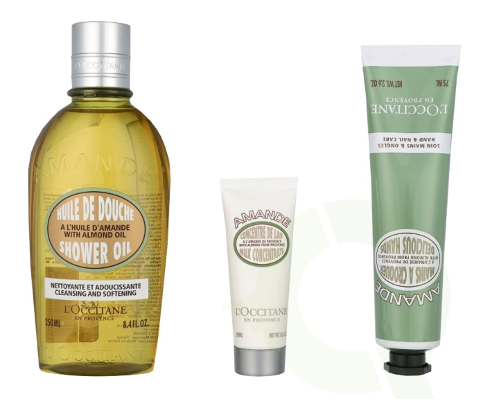 L\'Occitane Sweetness Set 345 ml Almond Shower Oil 250ml/Almond Hand Cream 75ml/Almond Milk Concentrate 20ml i gruppen HELSE OG SKJØNNHET / Gavesett / Gavesett for henne hos TP E-commerce Nordic AB (C91972)