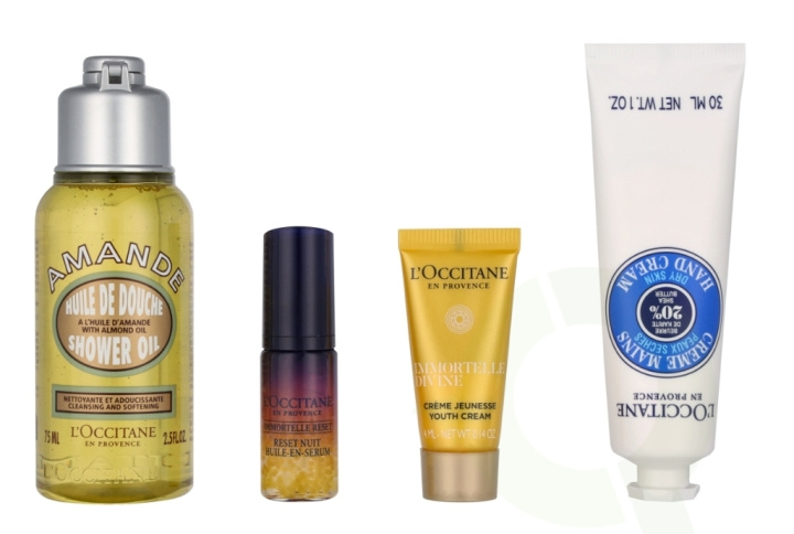 L\'Occitane Iconics L\'Occitane Set 114 ml Immortelle Nuit Huile-en-Serum 5ml/Immortelle Divine Cream 4ml/Almond Shower Oil 75ml/Shea Butter Dry Skin Hand Cream 30ml i gruppen HELSE OG SKJØNNHET / Gavesett / Gavesett for henne hos TP E-commerce Nordic AB (C91975)