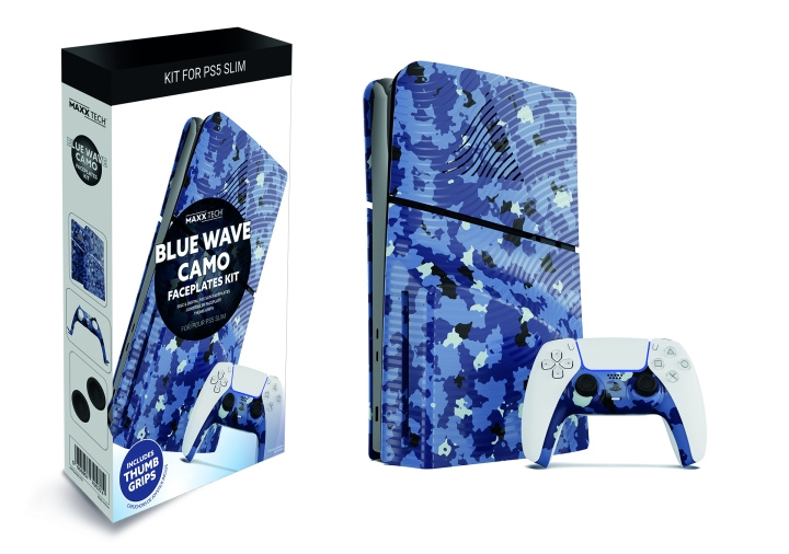 Maxx Tech PS5 Slim Faceplates + Controller Faceplates - Blue Wave Camo i gruppen Elektronikk / TV-spill & tilbehør / Sony PlayStation 5 hos TP E-commerce Nordic AB (C93179)