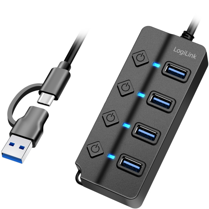 LogiLink USB-hub 4-port med separata På/Av-knappar USB-C/USB-A in USB 3.2 Gen1 i gruppen Datautstyr / Datamaskin Tilbehør / USB-Hubs hos TP E-commerce Nordic AB (C93480)