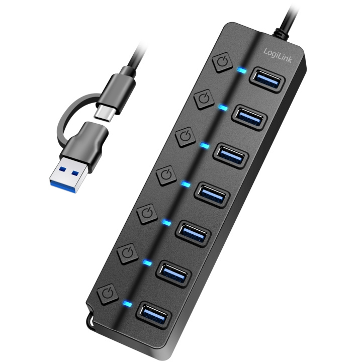 LogiLink USB-hub 7-port med separata På/Av-knappar USB-C/USB-A in USB 3.2 Gen1 i gruppen Datautstyr / Datamaskin Tilbehør / USB-Hubs hos TP E-commerce Nordic AB (C93481)