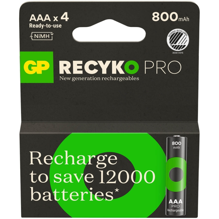 GP Batteri Recyko Pro NiMH AAA HR03 800mAh 4-Pakning i gruppen Elektronikk / Batterier & Ladere / Batterier / AAA hos TP E-commerce Nordic AB (C94758)