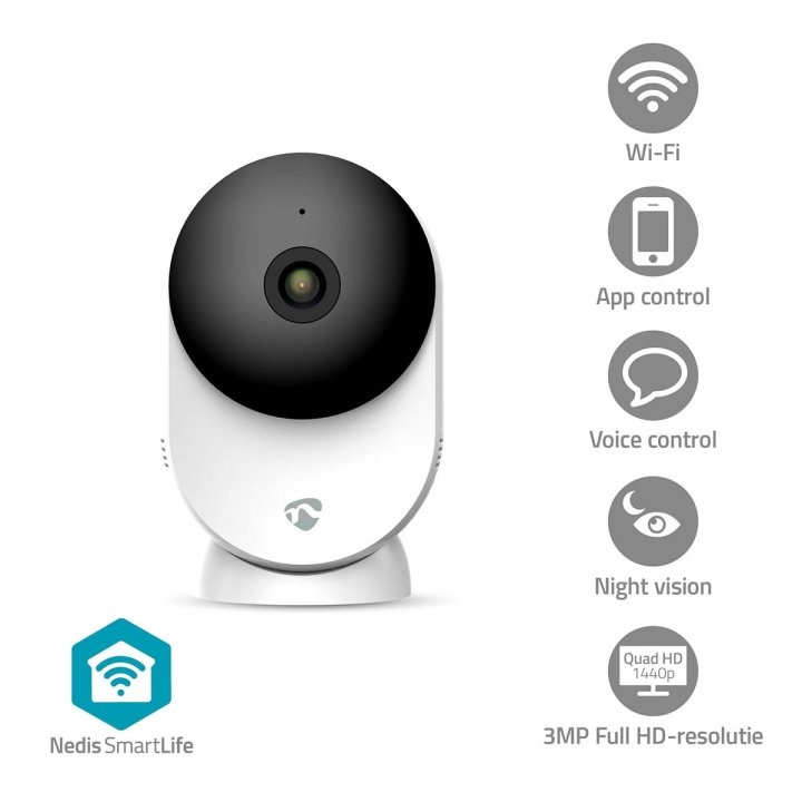 Nedis SmartLife Innendørs kamera | Wi-Fi | 3MP Full HD 1296p | Cloud Storage (valgfritt) / microSD (ikke inkludert) / Onvif | Med bevegelses sensor | Nattsyn | Hvit i gruppen HJEM, HUS OG HAGE / Alarm, Sikkerhet og overvåking / Overvåkingskameraer / Digitalt (nettverk) / Innendørs kameraer hos TP E-commerce Nordic AB (C94858)