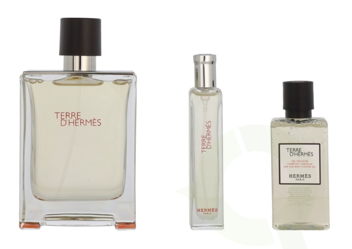 Hermes Terre D\'Hermes Giftset 155 ml Edt Spray 100ml/Edt Spray 15ml/Shower Gel 40ml i gruppen HELSE OG SKJØNNHET / Gavesett / Gavesett for ham hos TP E-commerce Nordic AB (C95006)