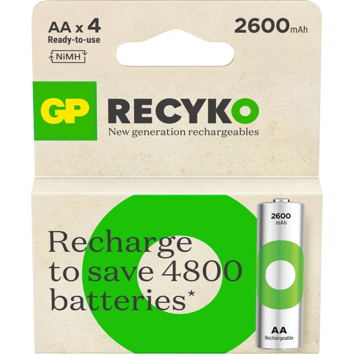 GP Batteri Recyko NiMH AA HR6 2600mAh 4-Pakning i gruppen Elektronikk / Batterier & Ladere / Oppladbare batterier / AA hos TP E-commerce Nordic AB (C95420)