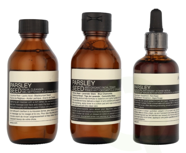 AESOP Parsley Seed Anti-Oxidant Skin Care Kit 300 ml Facial Cleanser 100ml/Toner 100ml/ Intense Serum 100ml i gruppen HELSE OG SKJØNNHET / Hudpleie / Ansikt / Ansiktskrem hos TP E-commerce Nordic AB (C95787)