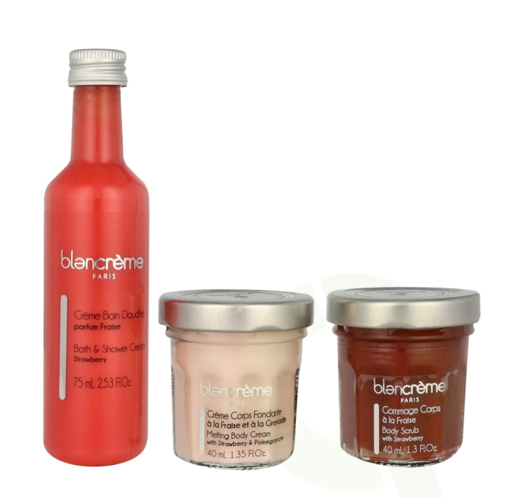 Blancreme Body Essentials Trio Set 155 ml Shower Gel 75ml/Body Scrub 40ml/Body Cream 40ml - Strawberry i gruppen HELSE OG SKJØNNHET / Gavesett / Gavesett for henne hos TP E-commerce Nordic AB (C99692)