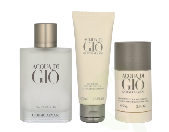 Armani Acqua Di Gio Pour Homme Giftset 250 ml Edt Spray 100ml/Body Shampoo 75ml/Deo Stick 75gr i gruppen HELSE OG SKJØNNHET / Gavesett / Gavesett for ham hos TP E-commerce Nordic AB (C99881)