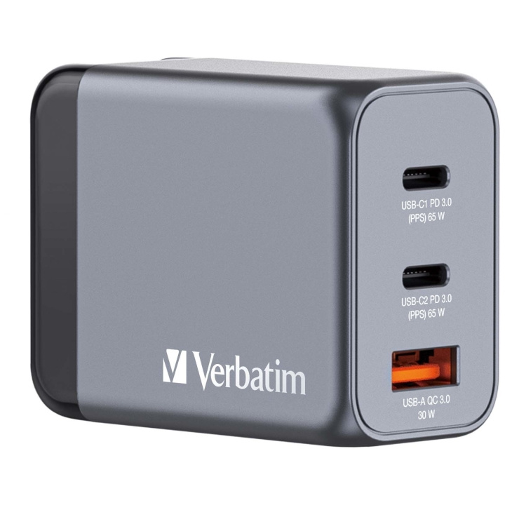 Verbatim - GNC-65 GaN-lader med 3 porter og 65 W USB-A/USB-C i gruppen SMARTTELEFON & NETTBRETT / Ladere og Kabler / Vegglader / Vegglader Type C hos TP E-commerce Nordic AB (D00564)