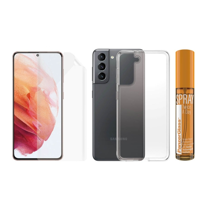 PanzerGlass Galaxy S21 Hygiene Pack (TPU, ClearCase, 30 ml spray) i gruppen SMARTTELEFON & NETTBRETT / Mobilbeskyttelse / Samsung hos TP E-commerce Nordic AB (D00788)