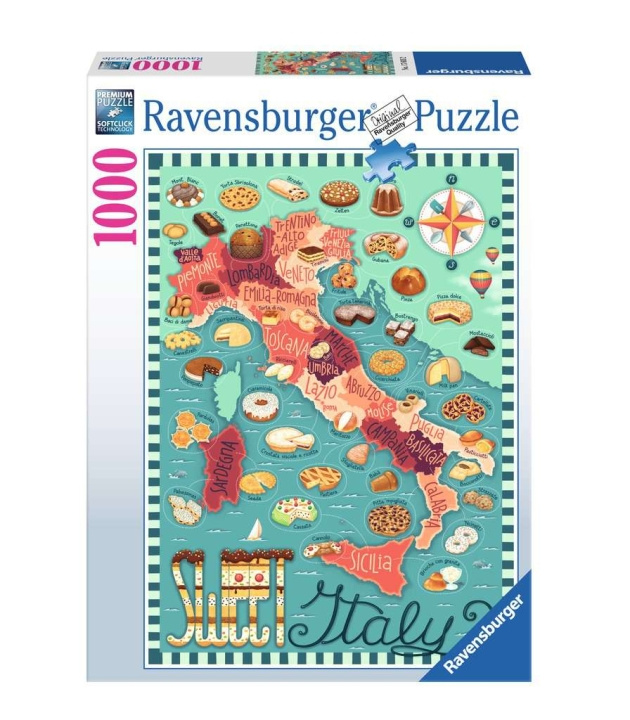 Ravensburger Puslespill Kart over Italia - Sweet 1000p (12001237) i gruppen SPORT, FRITID & HOBBY / Hobby / Puslespill hos TP E-commerce Nordic AB (D01730)