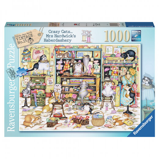 Ravensburger Puslespill - Crazy Cats Haberdashery 1000p (12001083) i gruppen SPORT, FRITID & HOBBY / Hobby / Puslespill hos TP E-commerce Nordic AB (D01752)