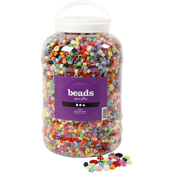 Bøtte med plastperler - Størrelse 6-20 mm - Hullstørrelse 1 - 5-6 mm - 3000 g - 5700ml - Ca. 8100 stk (61805) i gruppen LEKER, BARN OG BABY / Leker / Håndtverk hos TP E-commerce Nordic AB (D04116)