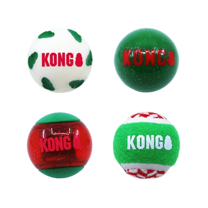 Kong Holiday Occasions Balls 4-pakning M 25X7X7Cm i gruppen HJEM, HUS OG HAGE / Dyretilbehør / Hund hos TP E-commerce Nordic AB (D04465)