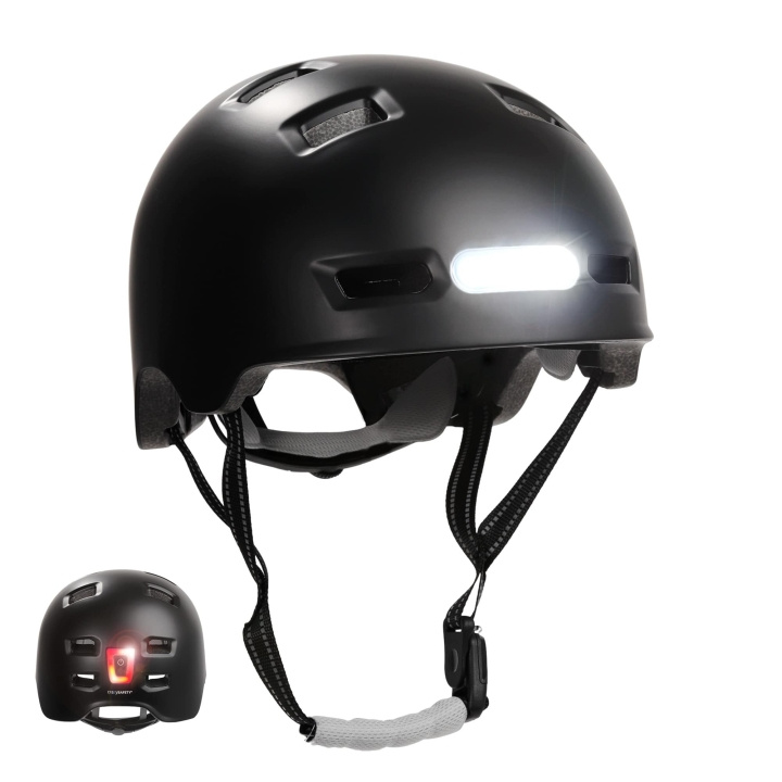 Crazy Safety Urban Bicycle and Skater Helmet with Front and Rear Lights - Black - L (57-61cm) i gruppen SPORT, FRITID & HOBBY / Sportsutstyr / Sykkeltilbehør / Hjelmer hos TP E-commerce Nordic AB (D04793)