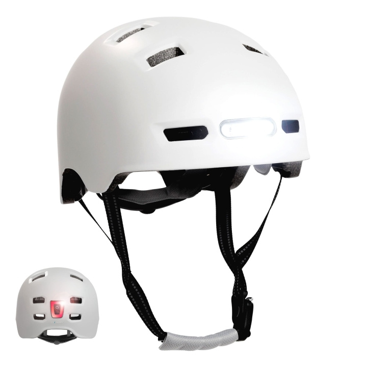 Crazy Safety Urban bicycle and skater helmet with front and rear lights - Matt White - M (54-57cm) i gruppen SPORT, FRITID & HOBBY / Sportsutstyr / Sykkeltilbehør / Hjelmer hos TP E-commerce Nordic AB (D04794)