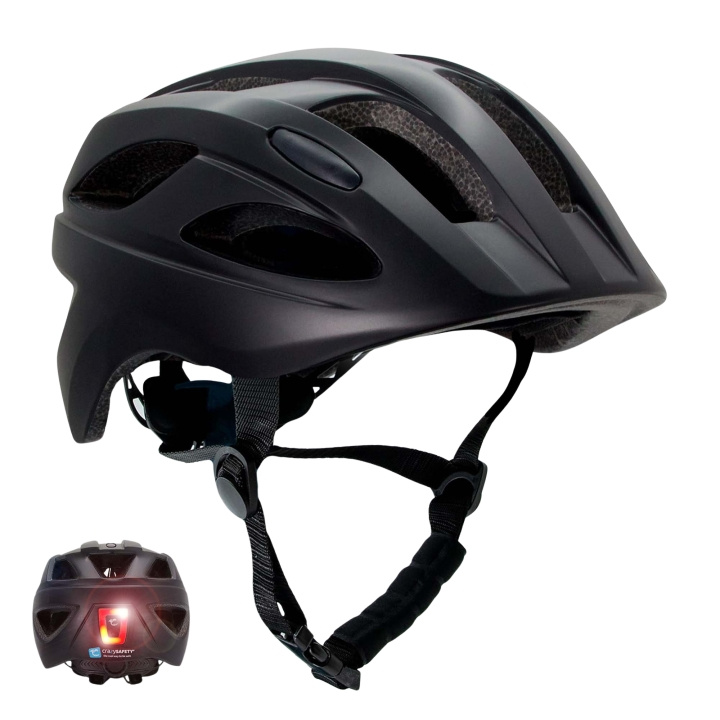 Crazy Safety Svart S.W.A.T-sykkelhjelm for barn 6-12 år med USB-oppladbart innebygd rødt LED-lys - Svart - M (54-58 cm) i gruppen SPORT, FRITID & HOBBY / Sportsutstyr / Sykkeltilbehør / Hjelmer hos TP E-commerce Nordic AB (D05107)