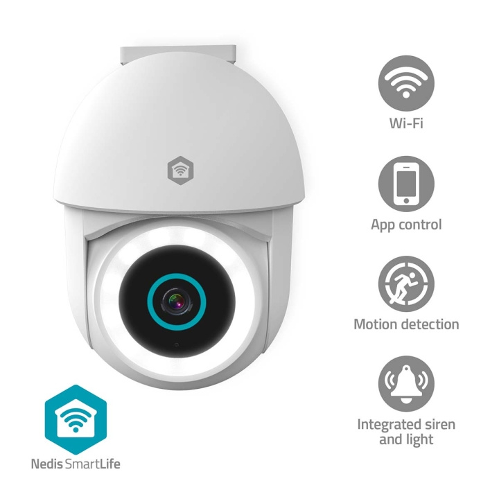 Nedis SmartLife Utendørs kamera | Wi-Fi | Søkelys | 3MP Full HD 1296p | Panorering og vipping | IP65 | Cloud Storage (valgfritt) / microSD (ikke inkludert) / Onvif | 5 V DC | Med bevegelses sensor | Nattsyn | Hvit i gruppen HJEM, HUS OG HAGE / Alarm, Sikkerhet og overvåking / Overvåkingskameraer hos TP E-commerce Nordic AB (D05483)