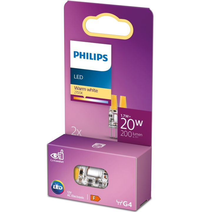 Philips LED G4 1,7W (20W) 12V Micro 200lm Dimbar Varmvit 2-pack i gruppen Elektronikk / Lys / LED-lys hos TP E-commerce Nordic AB (D05495)