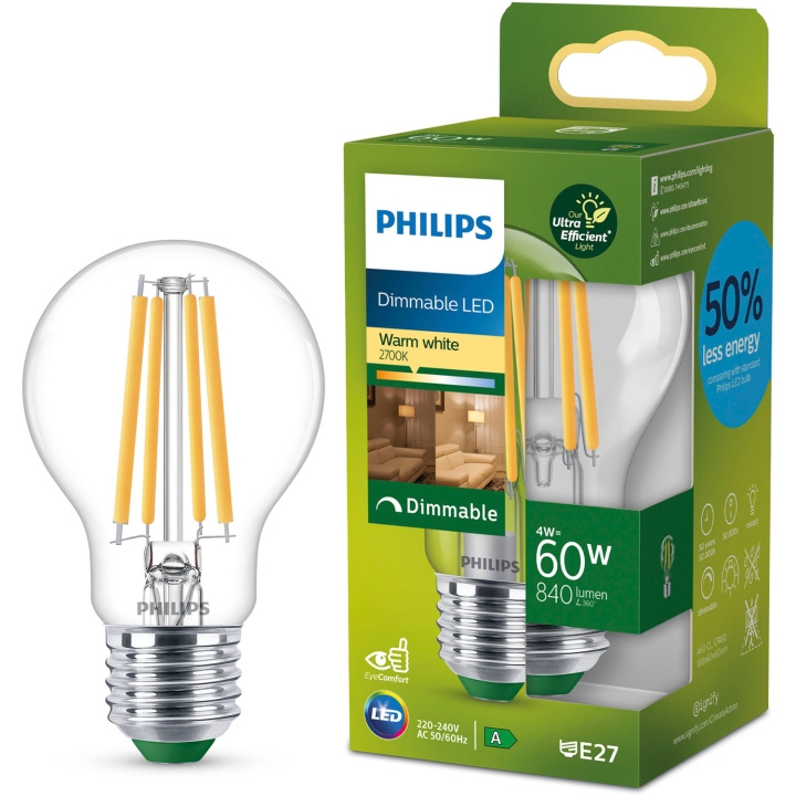 Philips LED E27 Normal A60 4W (60W) Klar 840lm Dimbar 2700K Energiklass A i gruppen Elektronikk / Lys / LED-lys hos TP E-commerce Nordic AB (D05501)