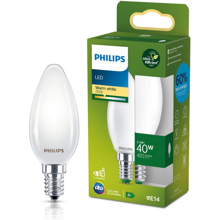 Philips LED E14 Kron B35 2,3W (40W) Frostad 485lm 2700K Energiklass A i gruppen Elektronikk / Lys / LED-lys hos TP E-commerce Nordic AB (D05502)