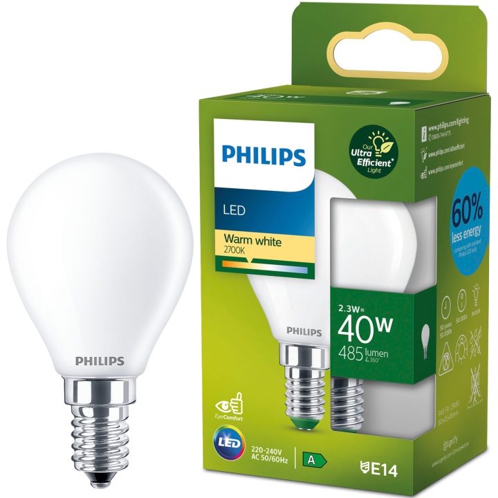 Philips LED E14 Klot P45 2,3W (40W) Frostad 485lm 2700K Energiklass A i gruppen Elektronikk / Lys / LED-lys hos TP E-commerce Nordic AB (D05503)