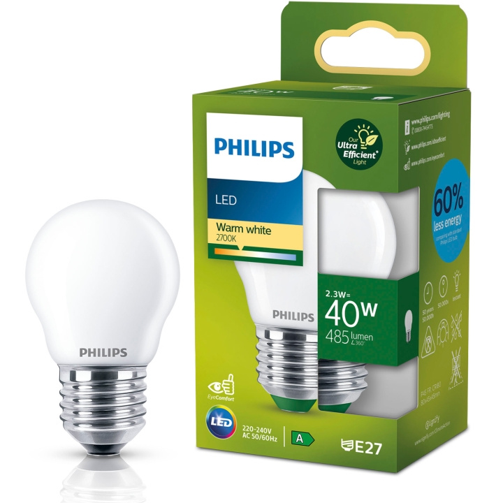 Philips LED E27 Globe P45 2,3W (40W) Frostet 485lm 2700K Energiklasse A i gruppen Elektronikk / Lys / LED-lys hos TP E-commerce Nordic AB (D05504)