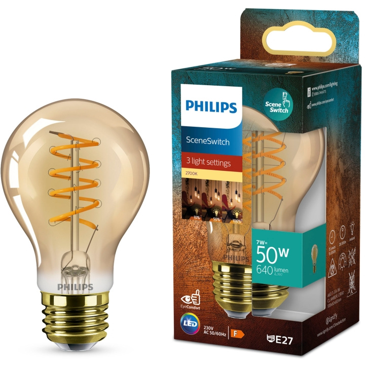 Philips LED SceneSwitch E27 A60 7-3,8-1W (50W) Deco spiral i gruppen Elektronikk / Lys / LED-lys hos TP E-commerce Nordic AB (D05508)