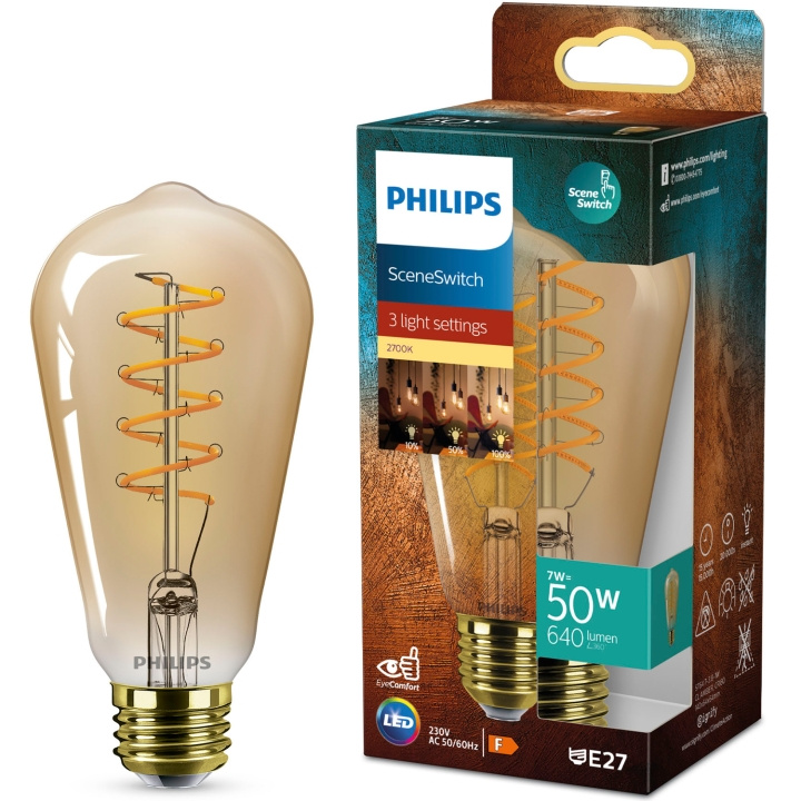 Philips LED SceneSwitch E27 ST64 7-3,8-1W (50W) Deco spiral i gruppen Elektronikk / Lys / LED-lys hos TP E-commerce Nordic AB (D05509)