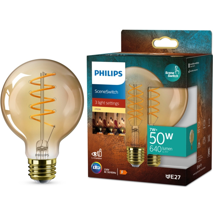 Philips LED SceneSwitch E27 G95 7-3,8-1W (50W) Deco spiral i gruppen Elektronikk / Lys / LED-lys hos TP E-commerce Nordic AB (D05510)