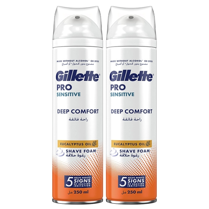 Gillette Pro Sensitive Deep Comfort Shave Foam 2x250 ml i gruppen HELSE OG SKJØNNHET / Hår & styling / Barbering og trimming / Barberhøvler og tilbehør hos TP E-commerce Nordic AB (D05589)