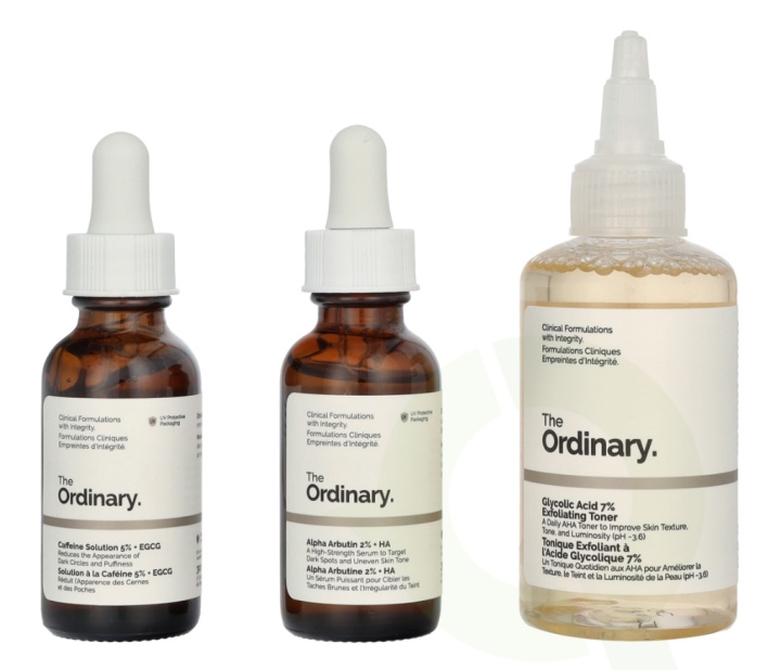 The Ordinary The Bright Set 160 ml Glycolic Acid 7% Exfoliating Toner 100ml/Alpha Arbutin 2% + HA 30ml/Caffeine Solution 5% 30ml i gruppen HELSE OG SKJØNNHET / Hudpleie / Ansikt / Hudserum hos TP E-commerce Nordic AB (D05983)