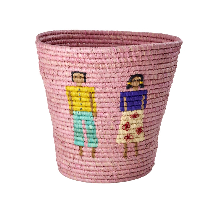 RICE Rund kurv i raffia med mennesker og 3D-detaljer - Rosa i gruppen LEKER, BARN OG BABY / Barnerom / Lagring hos TP E-commerce Nordic AB (D06761)