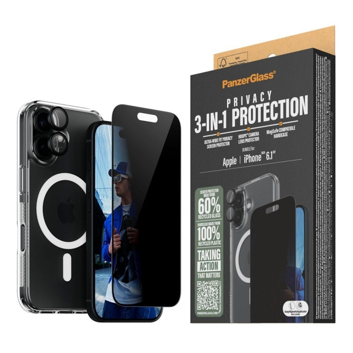 PanzerGlass iPhone 16 6.1\'\' 3-i-1 Privacy Protect Bundle i gruppen SMARTTELEFON & NETTBRETT / Mobilbeskyttelse / Apple / iPhone 16 hos TP E-commerce Nordic AB (D07017)