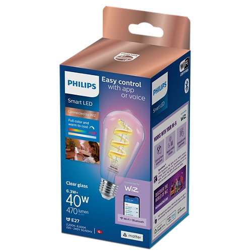 WiZ Philips - Klar 40W ST64 E27 Filamentpære - Eleganse i belysning i gruppen Elektronikk / Lys / LED-lys hos TP E-commerce Nordic AB (D07568)