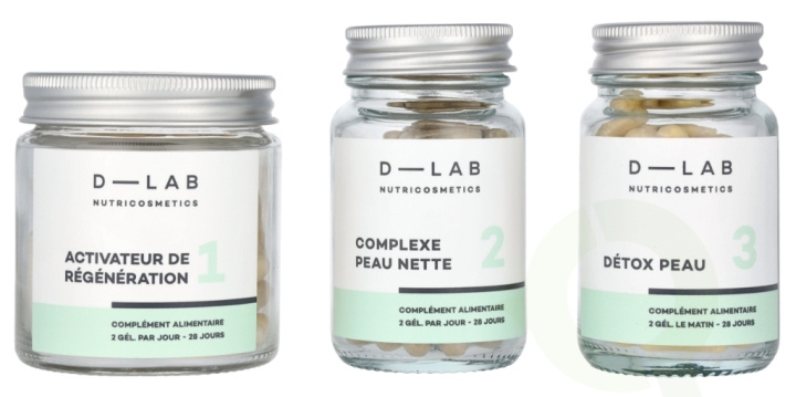 D-Lab Nutricosmetics D-Lab Perfect Skin Set 3 deler 3x56 Gels - Activateur de Regenaration No 1/Complexe Peau Nette No 2/Detox Peau No 3 i gruppen HELSE OG SKJØNNHET / Hudpleie / Ansikt / Hudpleieverktøy hos TP E-commerce Nordic AB (D07926)