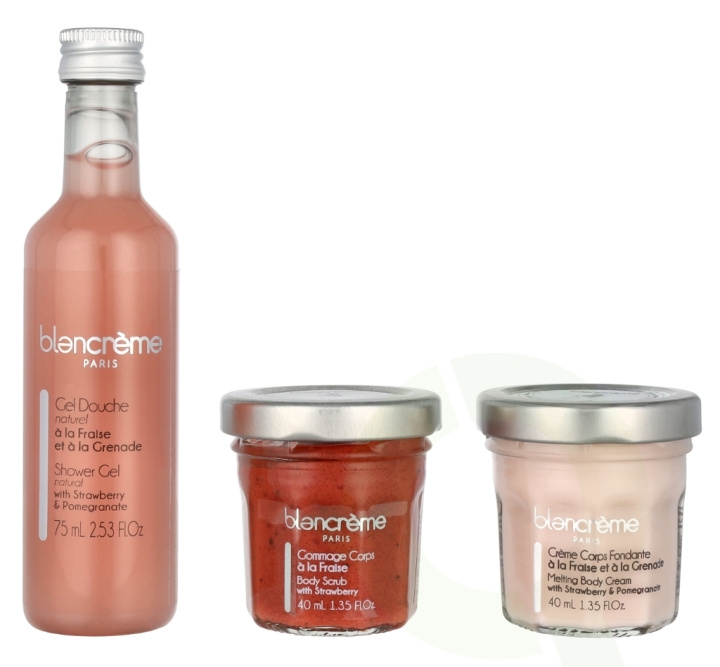 Blancreme Body Essentials Trio Set 155 ml Shower Gel 75ml/Body Scrub 40ml/Body Cream 40ml - Strawberry & Pomegranate i gruppen HELSE OG SKJØNNHET / Hudpleie / Kroppspleie / Bad- og dusjkrem hos TP E-commerce Nordic AB (D07964)